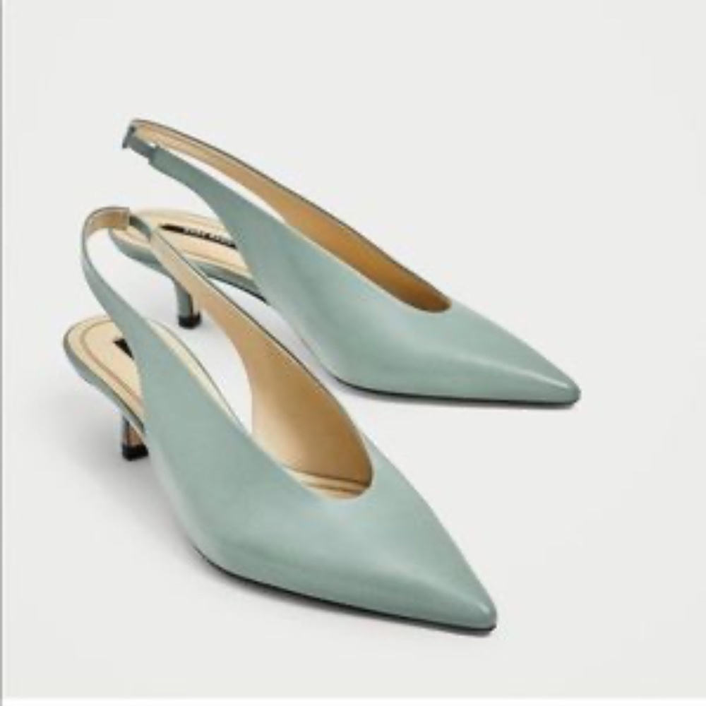 Zara Sling Back leather high heel shoes, - Picture 2 of 10